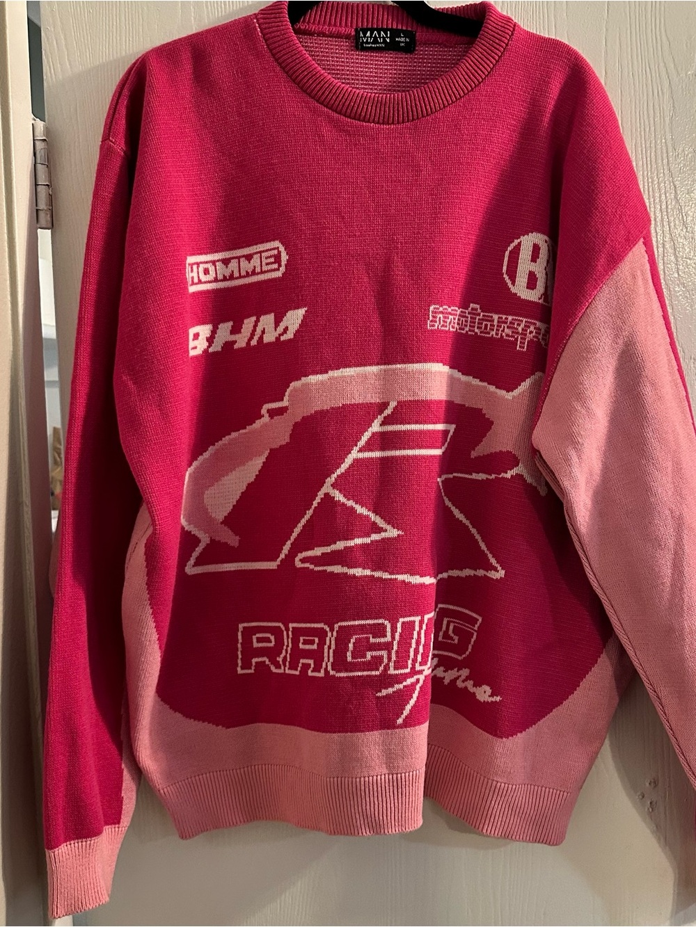 Boohoo Pink Marled Crew Neck Sweater